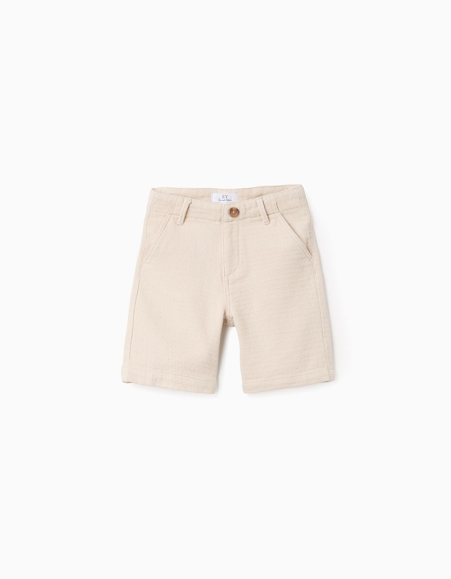 Bermudas midi de algodón dobby para niño, beige claro