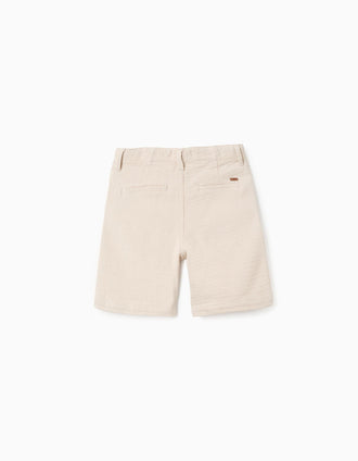 Midi chino shorts in dobby cotton for boys, light beige