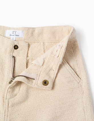 Midi chino shorts in dobby cotton for boys, light beige
