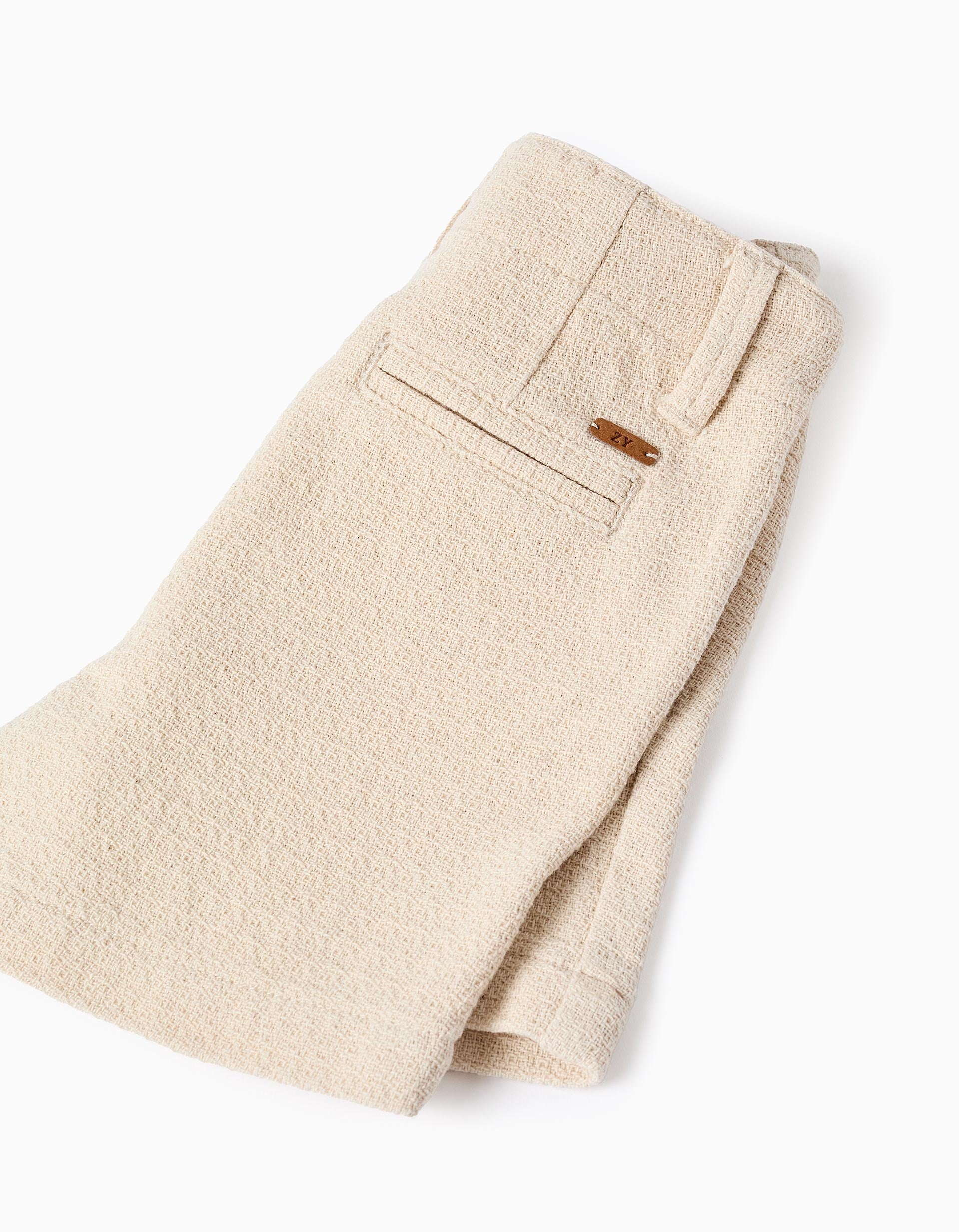 Short chino midi en coton dobby pour bébé garçon, beige clair