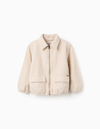 Cazadora bomber de algodón con bolsillos con solapa para niño, beige