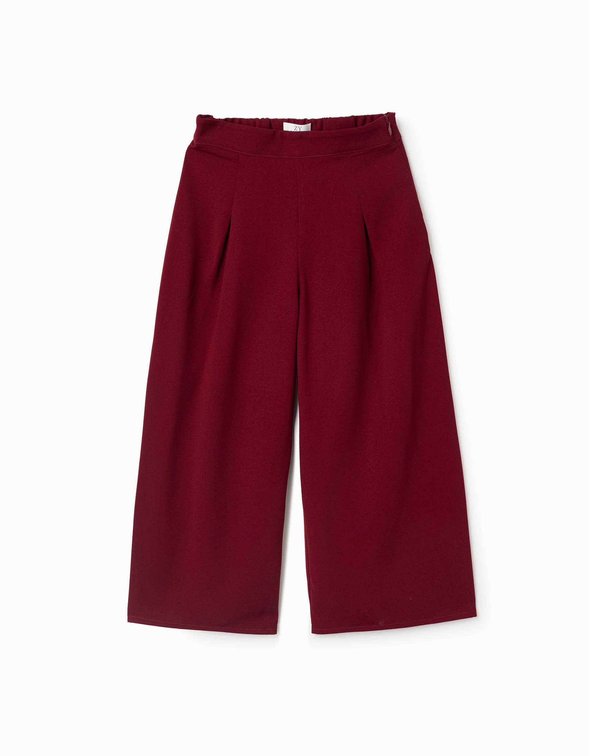 Wide leg trousers with front pleats for girls, dark red