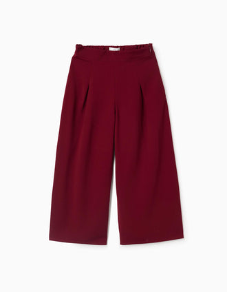 Pantalones de pierna ancha con pliegues para niña, rojo oscuro