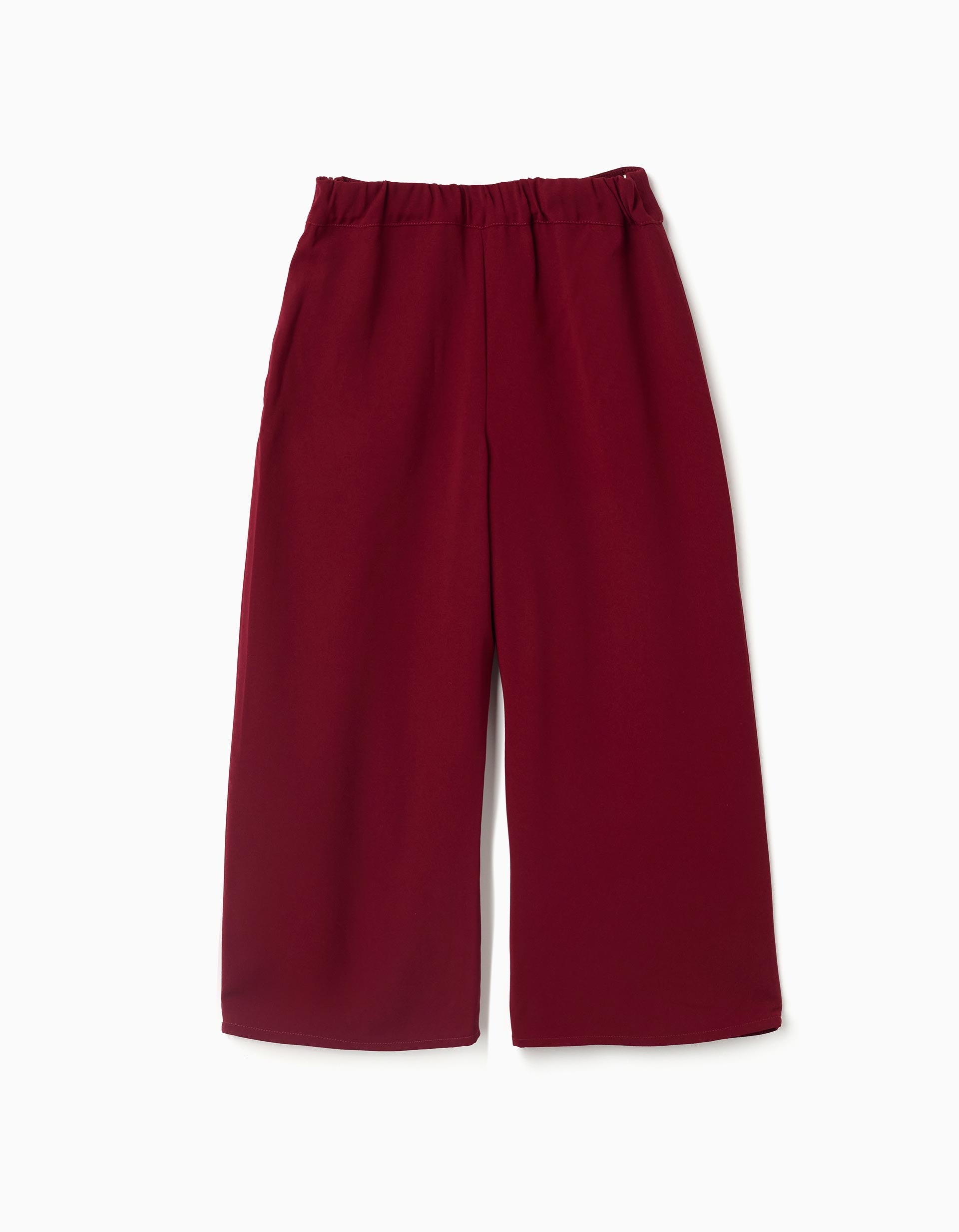 Wide leg trousers with front pleats for girls, dark red