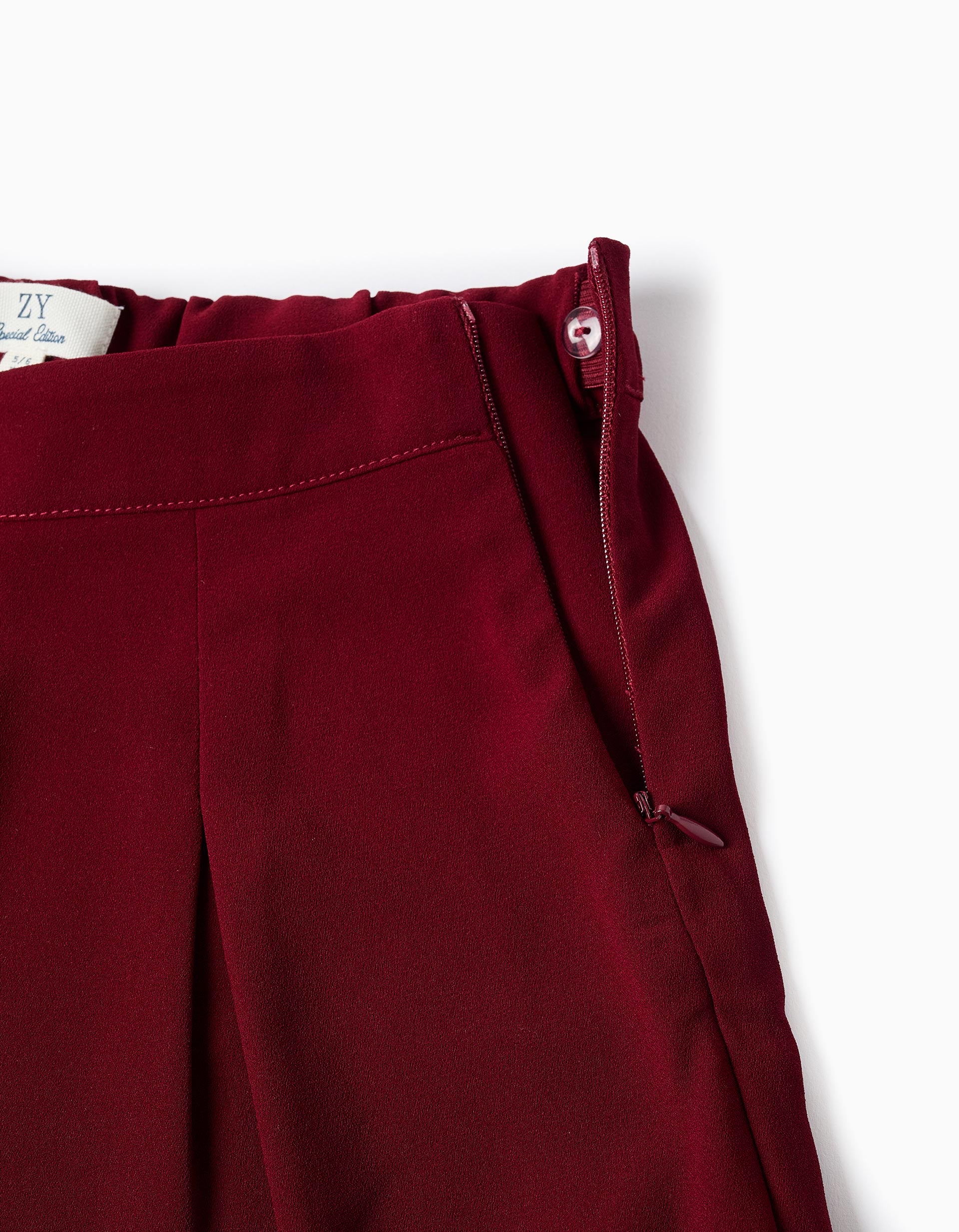 Wide leg trousers with front pleats for girls, dark red
