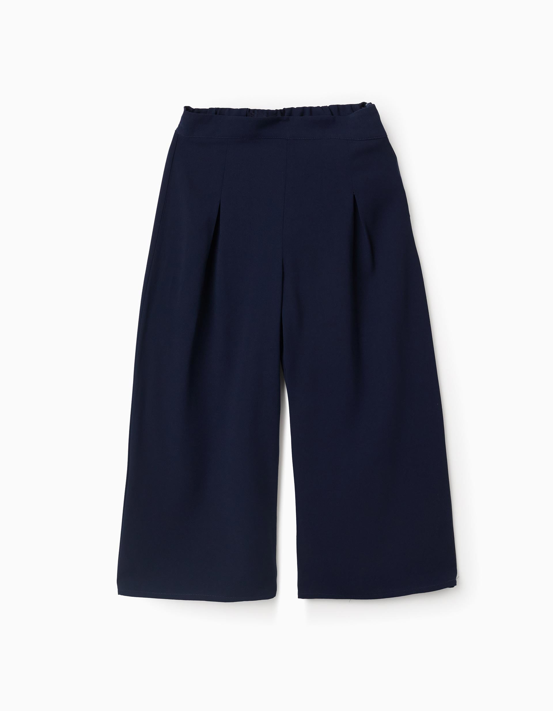 Wide leg trousers with front pleats for girls, dark blue