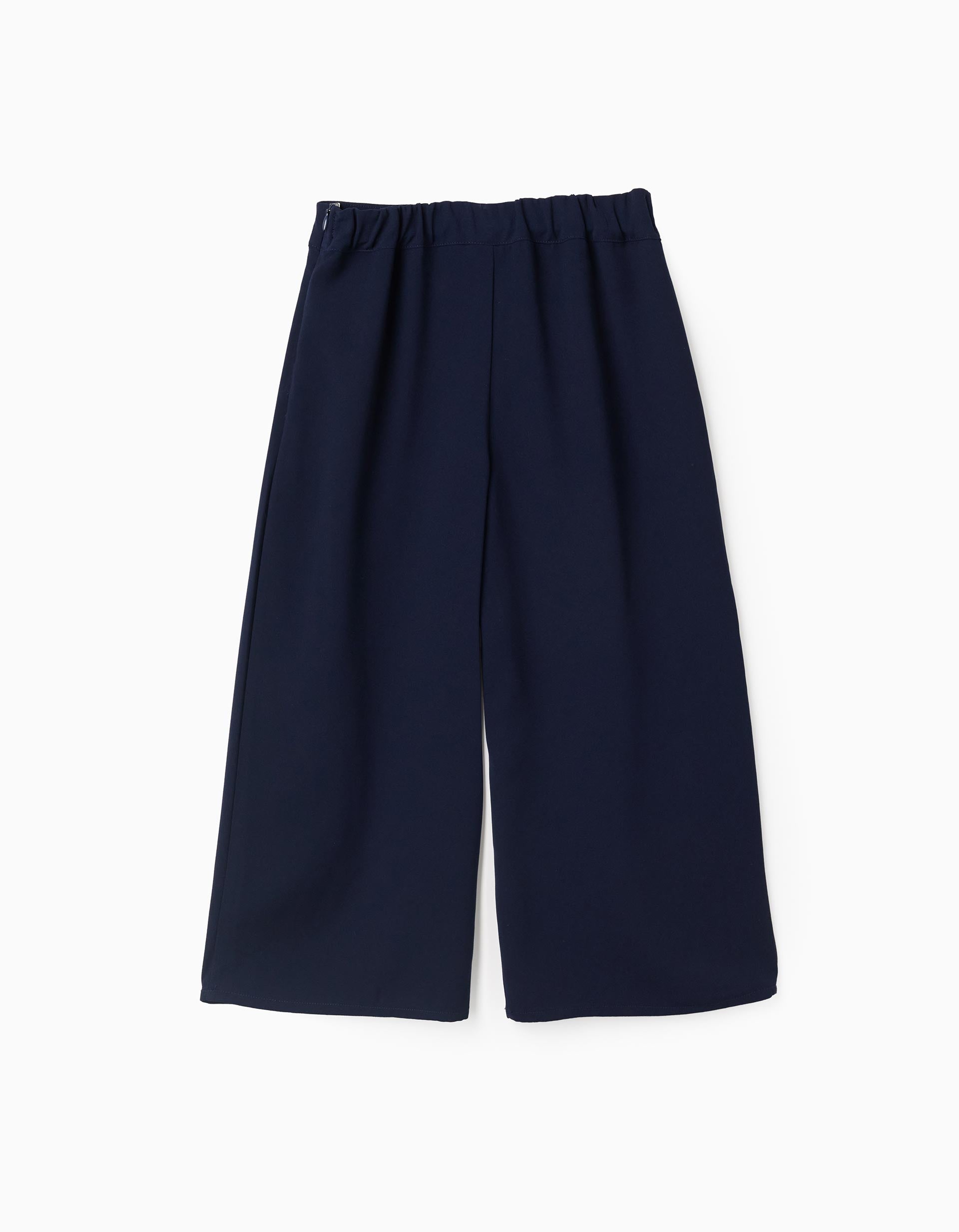 Wide leg trousers with front pleats for girls, dark blue