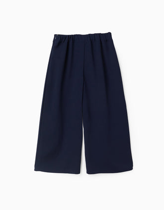 Pantalones de pierna ancha con pliegues para niña, azul oscuro