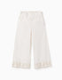 Calças de algodão wide leg com flores bordadas para menina, branco