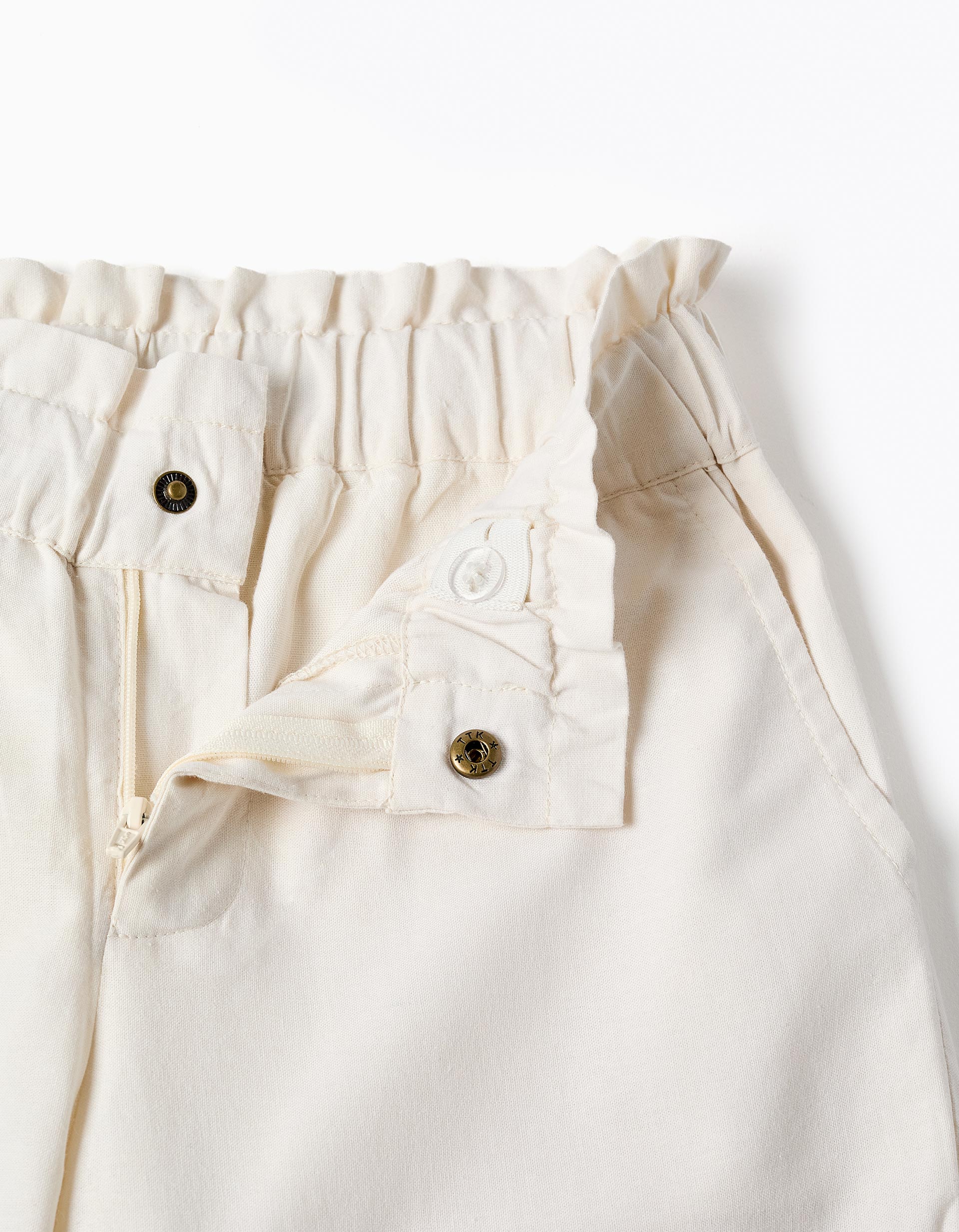 Calças de algodão wide leg com flores bordadas para menina, branco