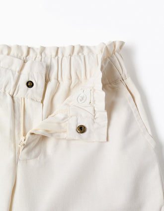 Pantalón de algodón wide leg con flores bordadas para niña, blanco