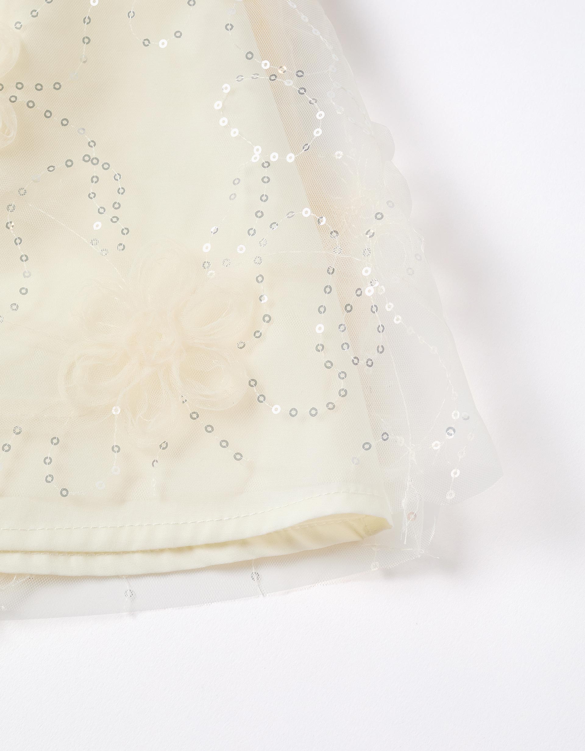 Vestido con mangas abullonadas y flores 3D para bebé niña, blanco