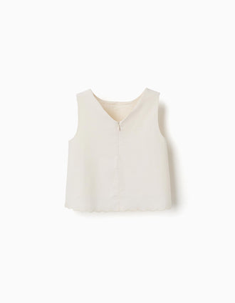 A-line sleeveless blouse with scalloped hem for girls, white