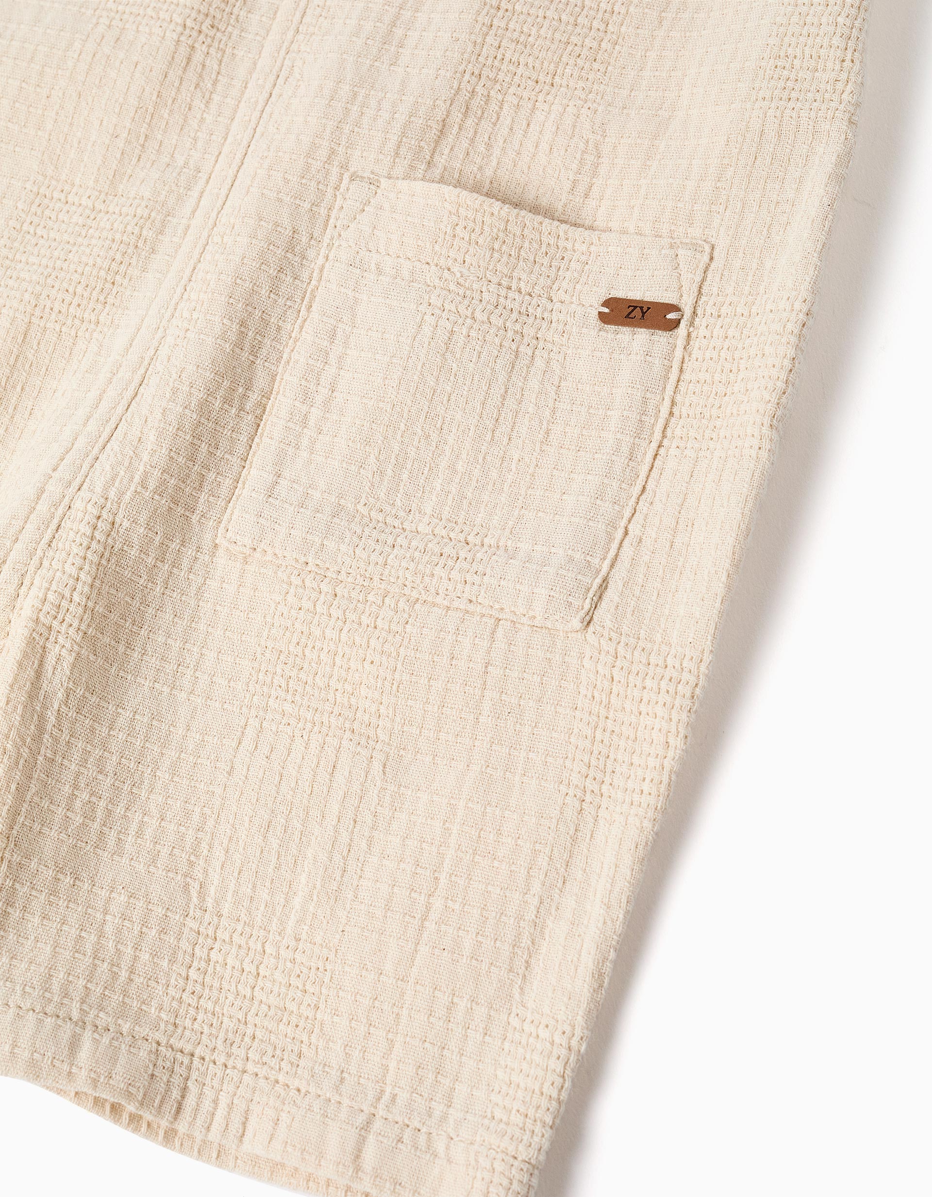 Jardineiras de algodão dobby com bolsos para bebé menino, bege-claro