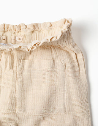 Pantalones de algodón dobby con cinturón para niña, beige claro
