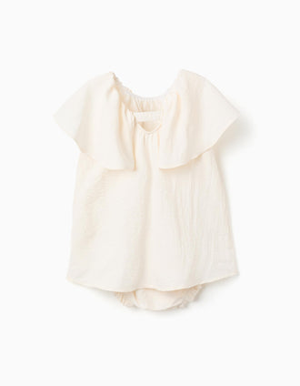 Vestido con aplique floral para recién nacida y bebé, beige