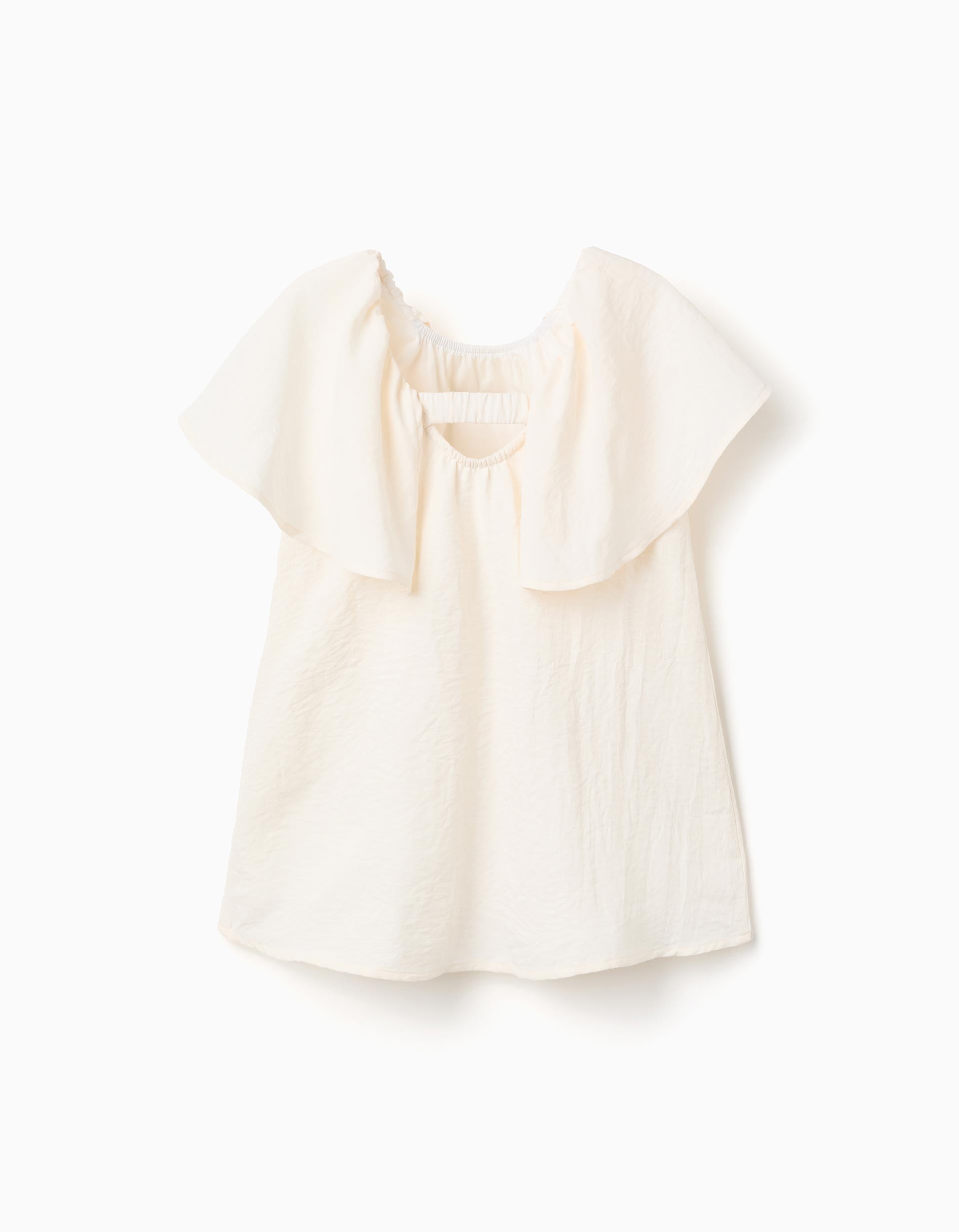 Vestido con aplique floral + cubrepañal para recién nacida y bebé, beige