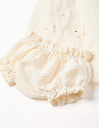 Vestido con aplique floral para recién nacida y bebé, beige