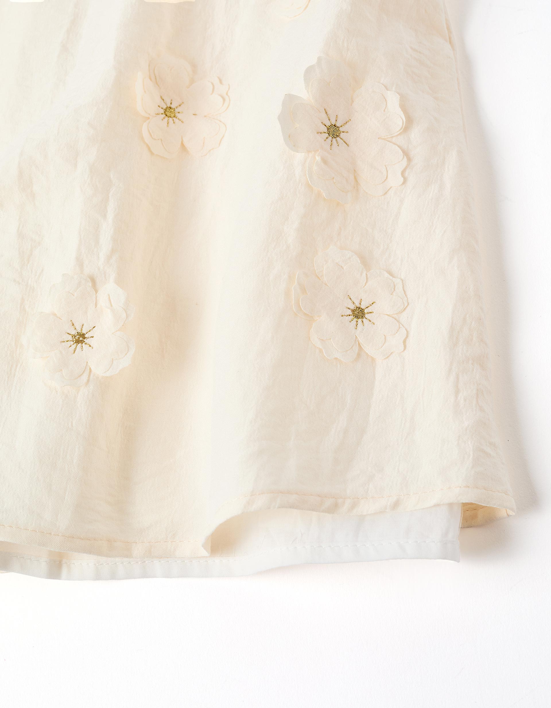 Vestido con aplique floral + cubrepañal para recién nacida y bebé, beige