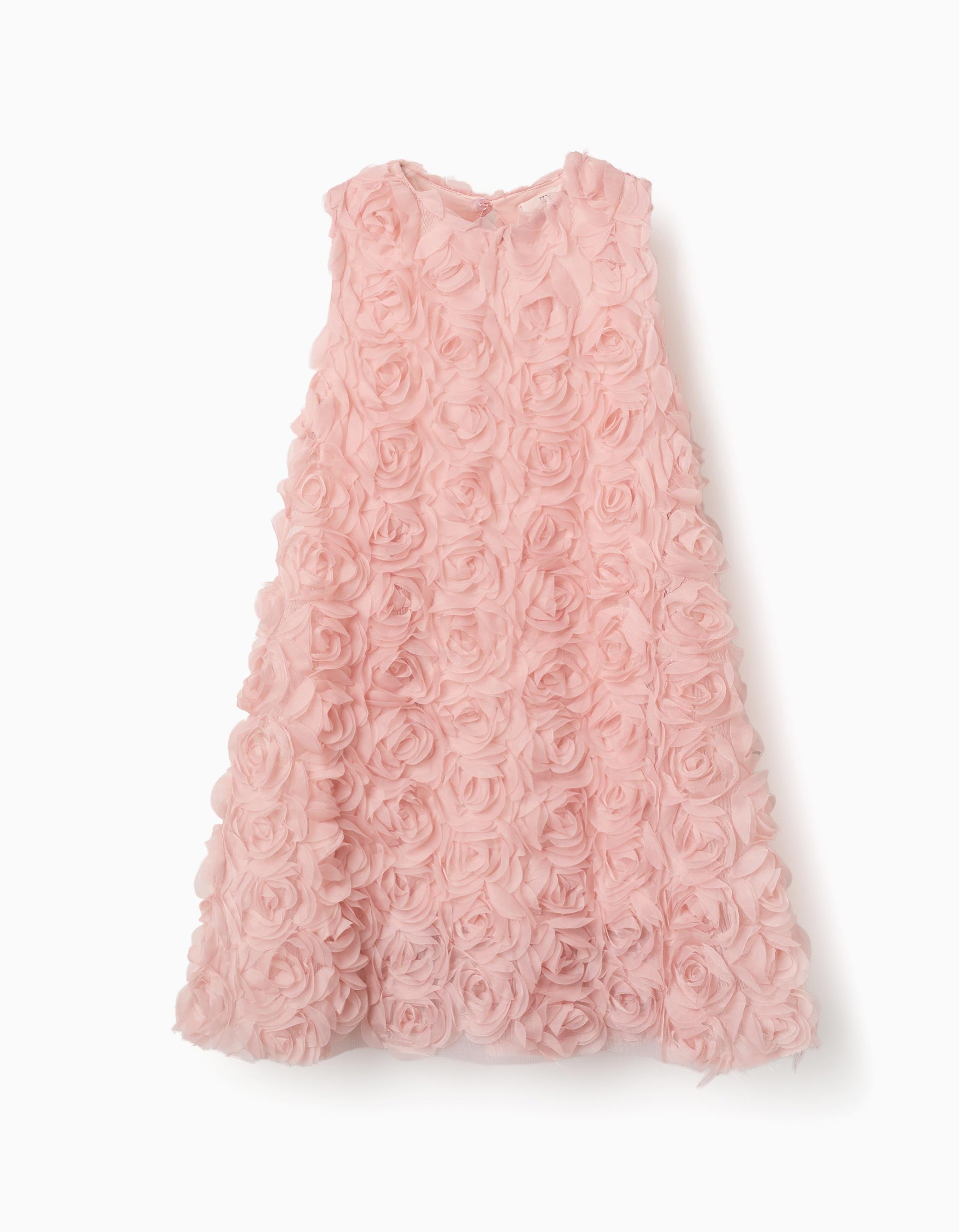 Vestido sem mangas evasé com rosas para menina, rosa