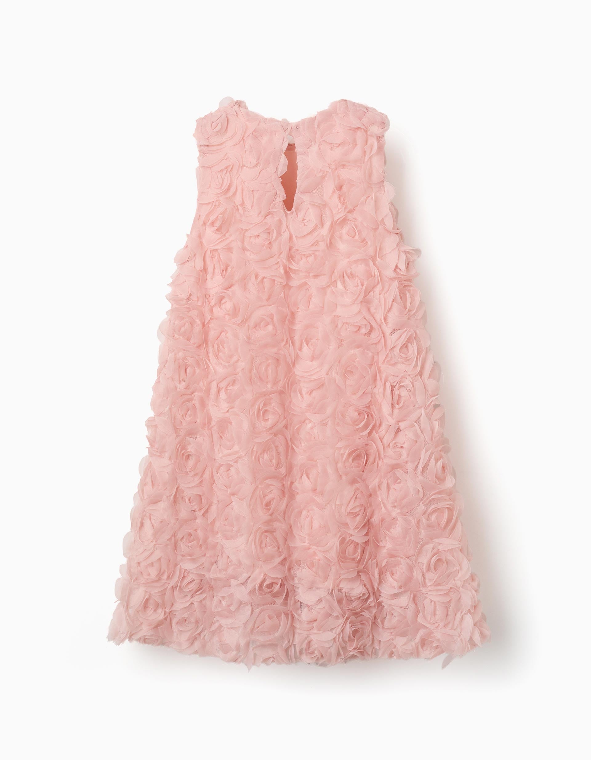 Vestido sem mangas evasé com rosas para menina, rosa