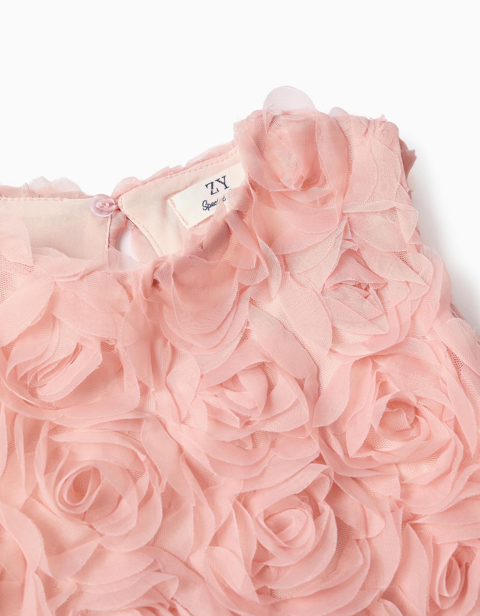 Vestido sem mangas evasé com rosas para menina, rosa