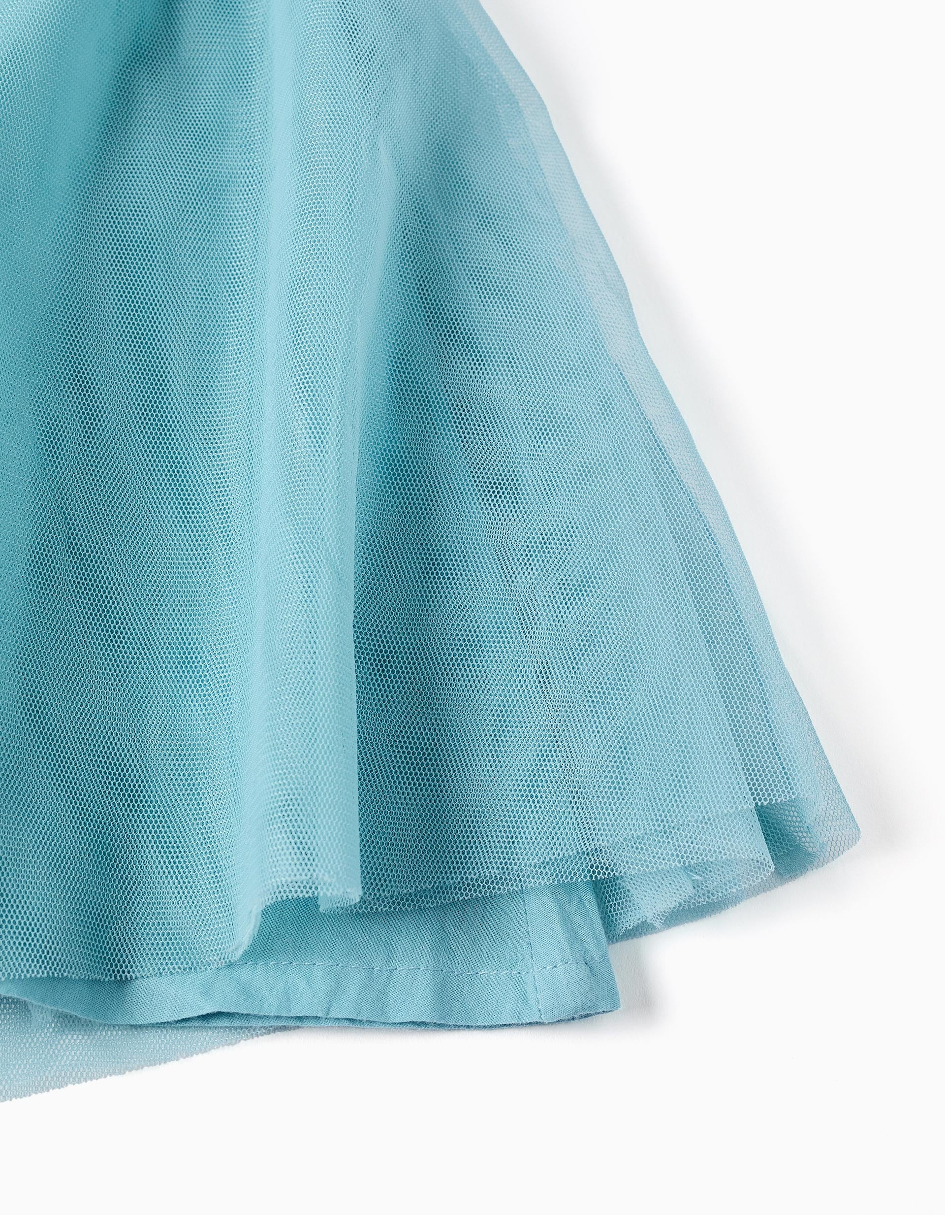 Vestido de tul sin mangas con volantes y flores para bebé niña, azul