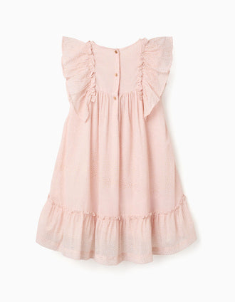 Crepe dress with ruffles and lurex for girls, light pink