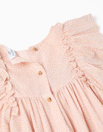 Crepe dress with ruffles and lurex for girls, light pink