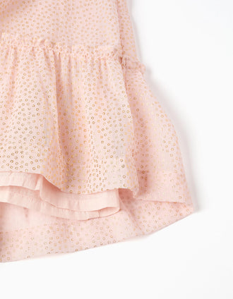 Crepe dress with ruffles and lurex for girls, light pink