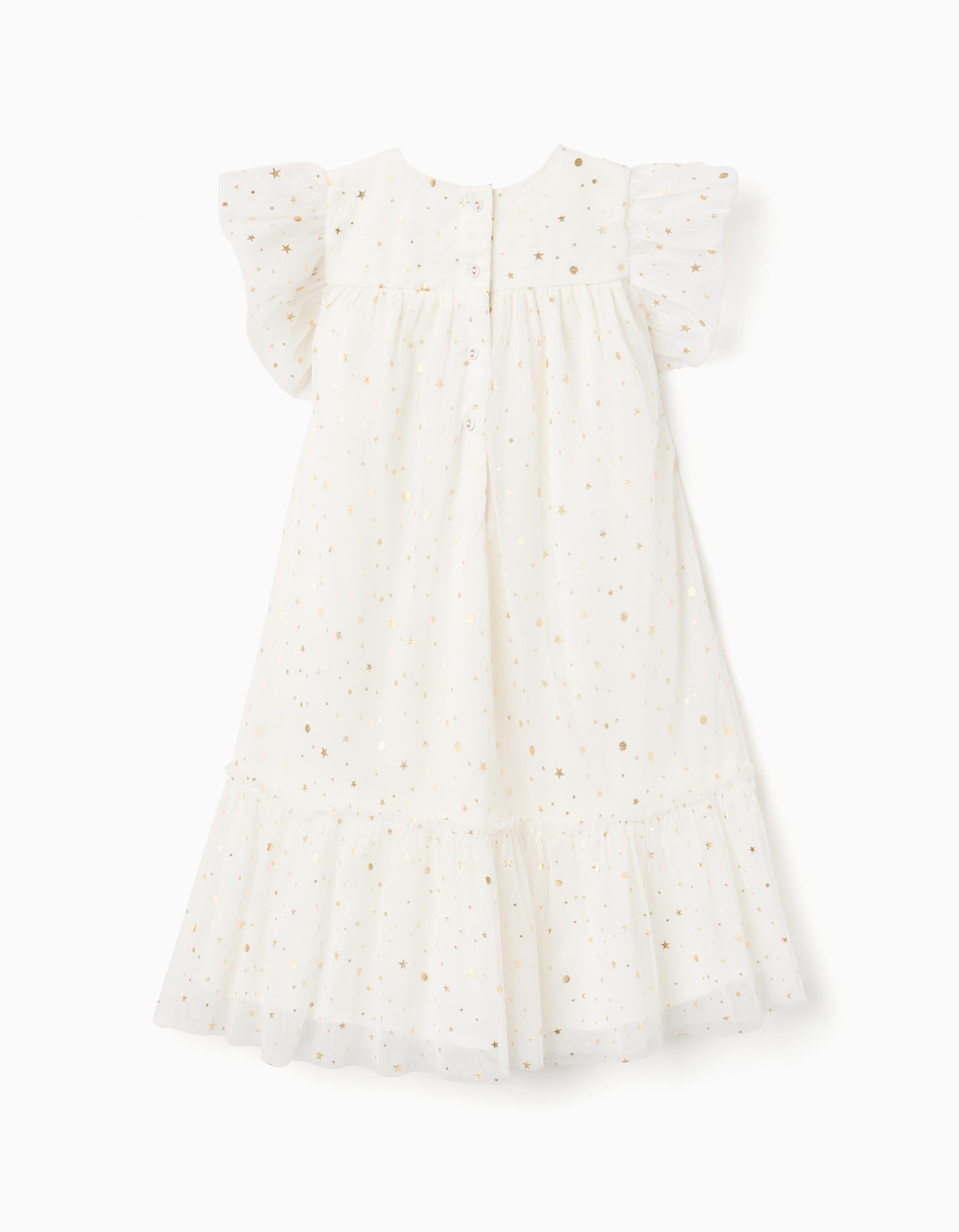 Robe en tulle sans manches avec volants et étoiles pour fille, blanc