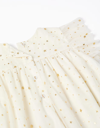Sleeveless tulle dress with ruffles and stars for girls, white