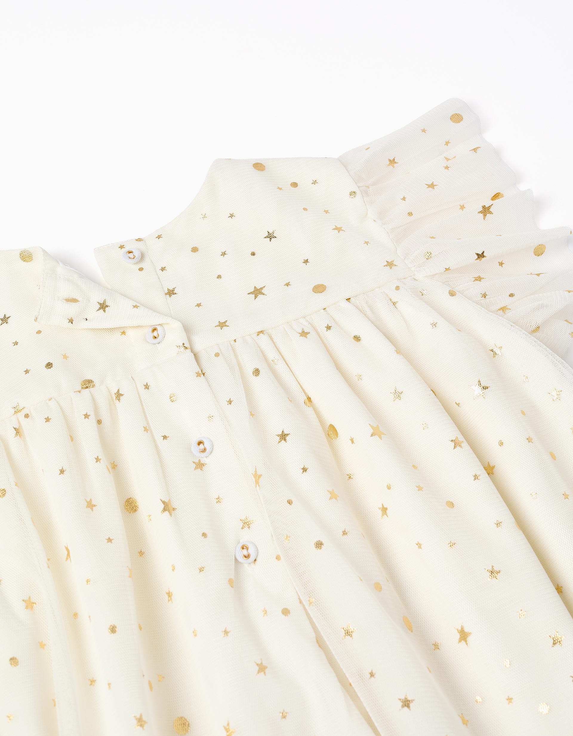 Sleeveless tulle dress with ruffles and stars for girls, white ZIPPY Sleeveless tulle dress with ruffles and stars for girls, white ZIPPY