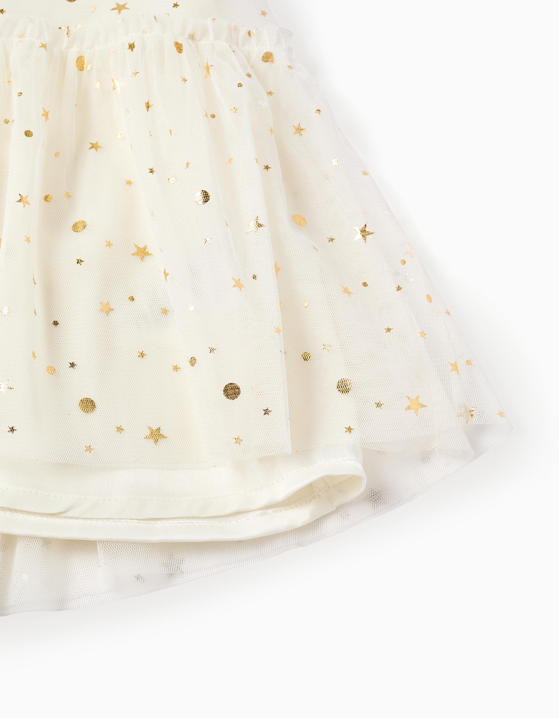 Sleeveless tulle dress with ruffles and stars for girls, white ZIPPY Sleeveless tulle dress with ruffles and stars for girls, white ZIPPY