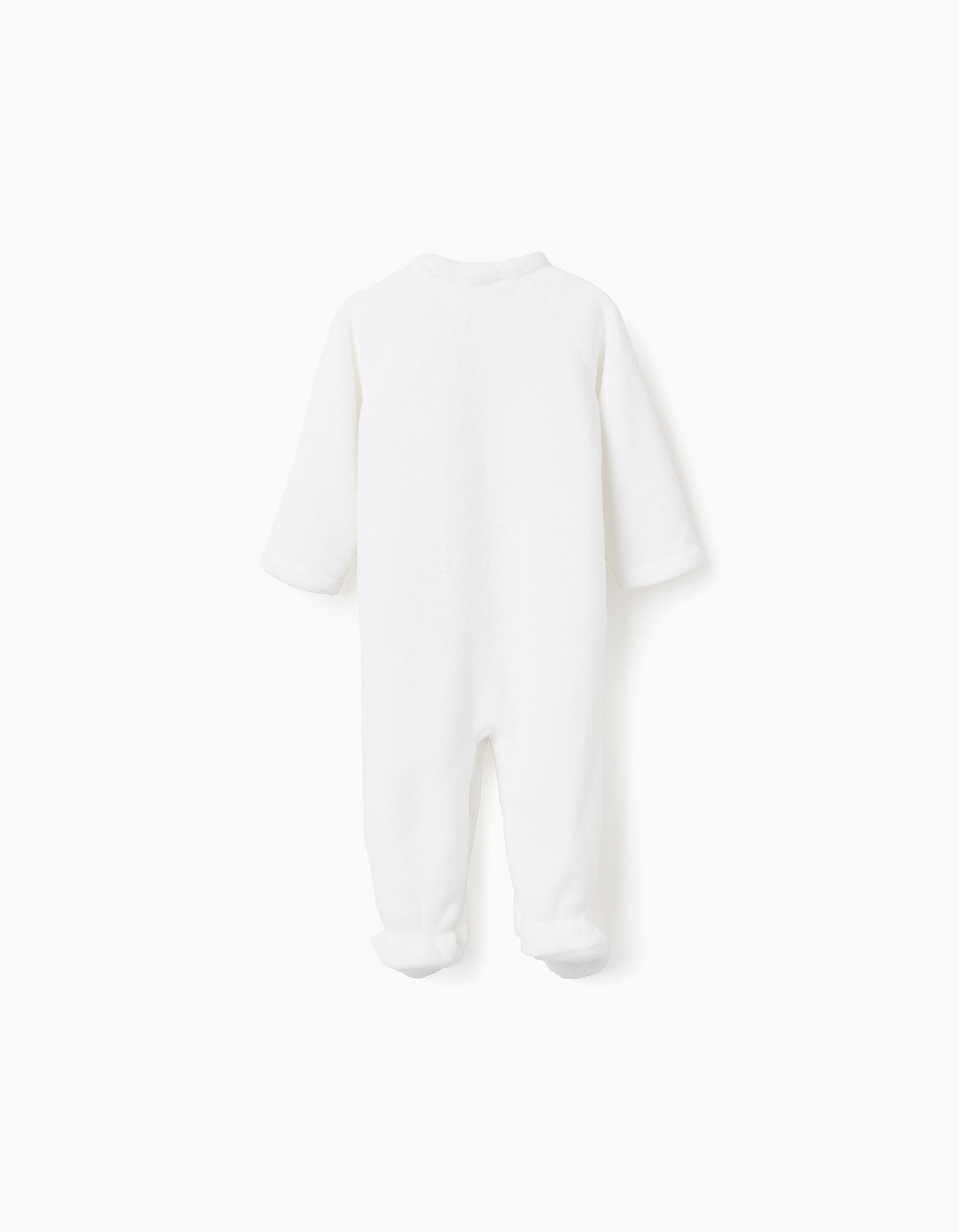 Pelele de felpa coral con bordado en el pecho para recién nacidos, blanco