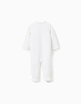 Babygrow de peluche com bordado no peito para recém-nascidos, branco