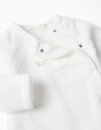 Babygrow de peluche com bordado no peito para recém-nascidos, branco