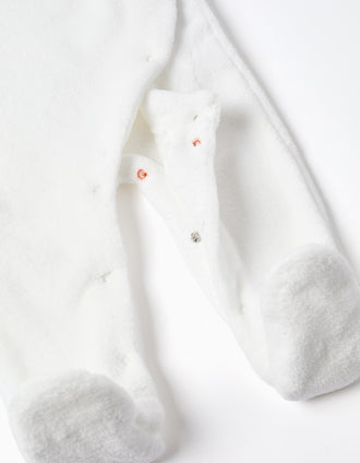Babygrow de peluche com bordado no peito para recém-nascidos, branco