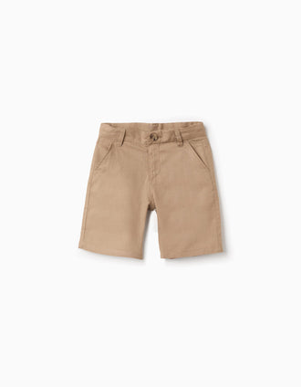 Bermudas chino largas de lino y algodón para niño, beige oscuro