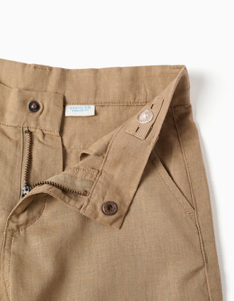 Bermudas chino largas de lino y algodón para niño, beige oscuro