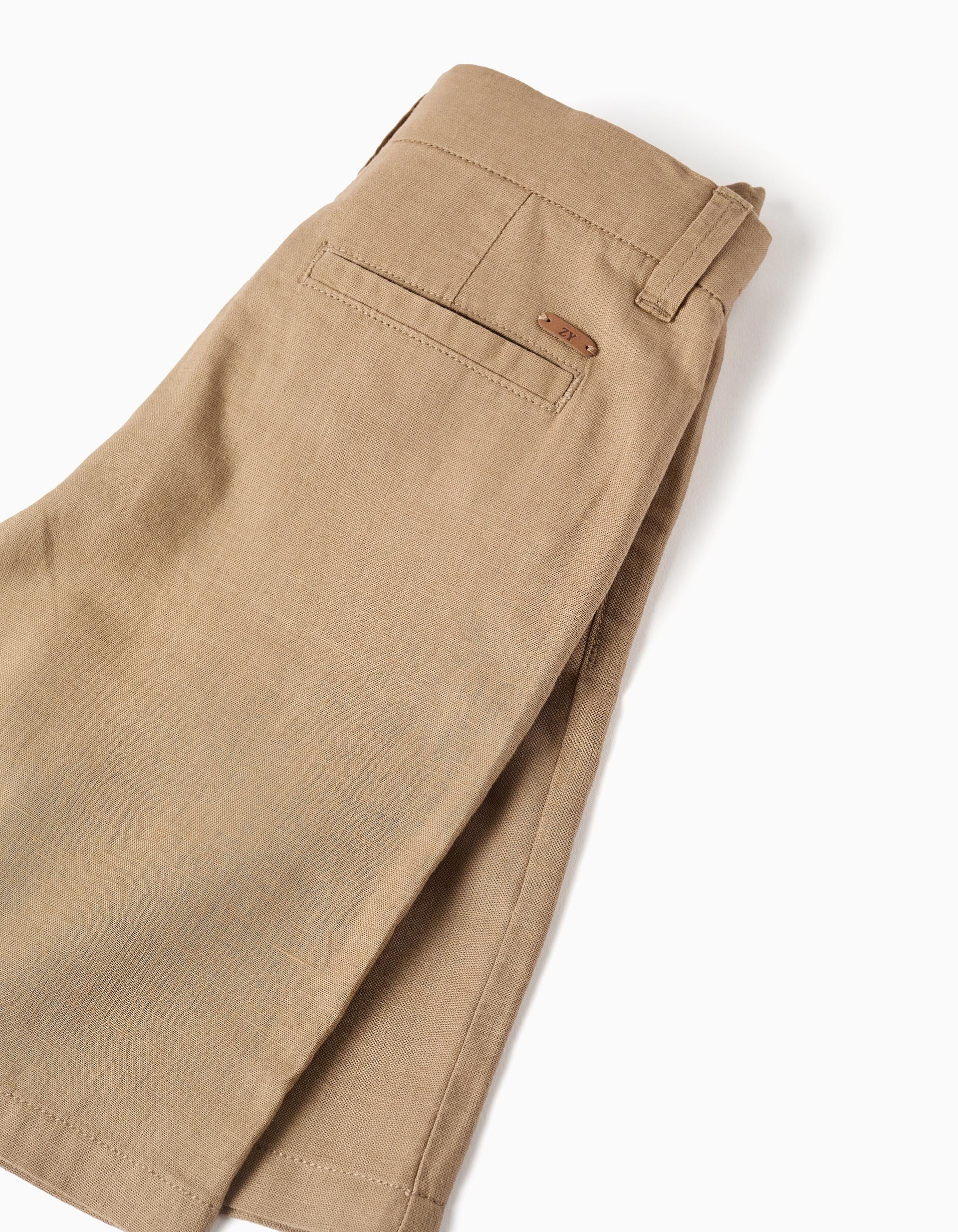 Bermudas chino largas de lino y algodón para niño, beige oscuro