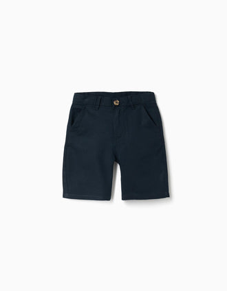 Calções chino compridos em linho e algodão para menino, azul-escuro