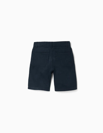 Calções chino compridos em linho e algodão para menino, azul-escuro