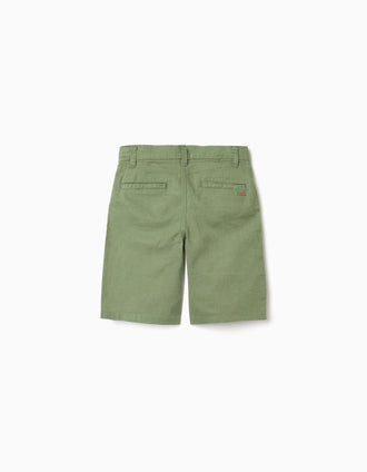 Calções chino compridos em linho e algodão para menino, verde