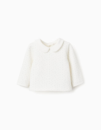 Sweat com forro polar térmico e bolinhas para recém-nascido, branco