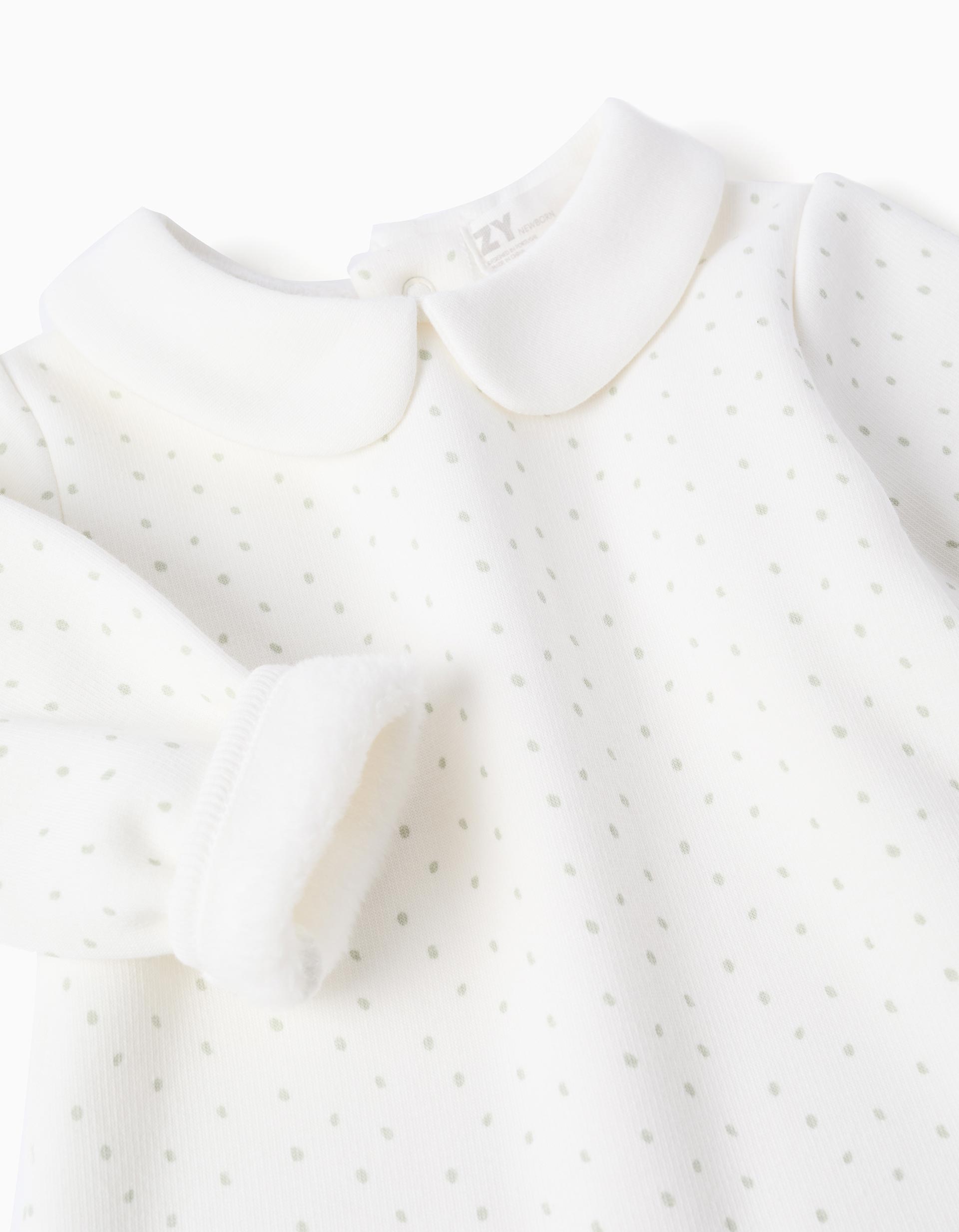 Sudadera con forro polar térmico y lunares para recién nacido, blanco