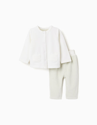 Camisola + calças às riscas de veludo para recém-nascido, branco/verde