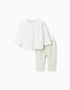 Sudadera + pantalón de terciopelo para recién nacido, blanco/verde