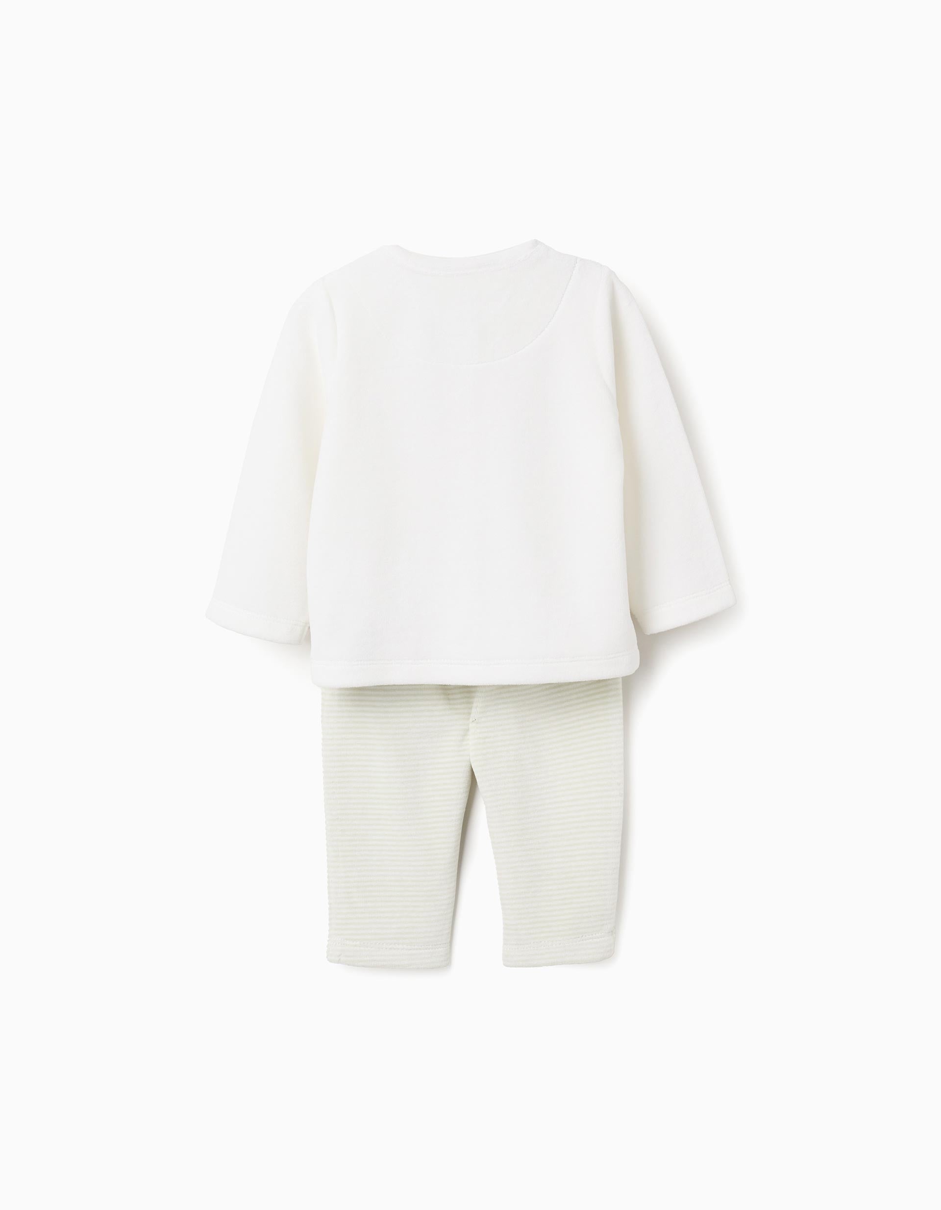 Sudadera + pantalón de terciopelo para recién nacido, blanco/verde