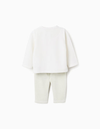 Camisola + calças às riscas de veludo para recém-nascido, branco/verde
